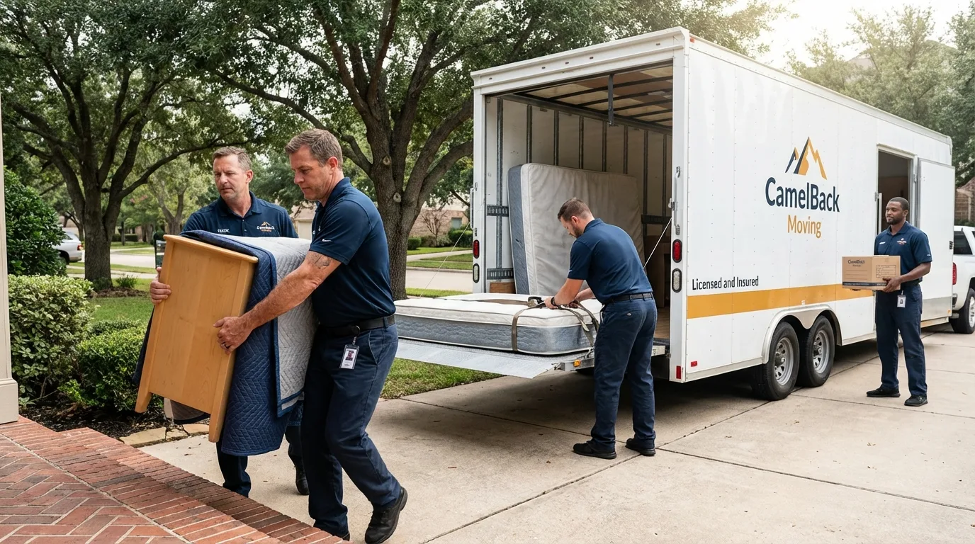 Crew loading residential truck for cross-state move from Lower Lake, CA
