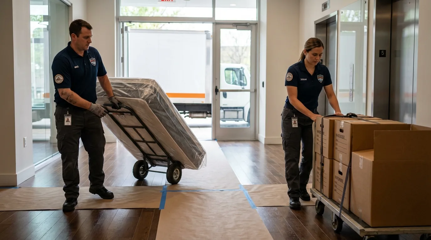 Professional apartment movers loading elevator in Lower Lake, CA